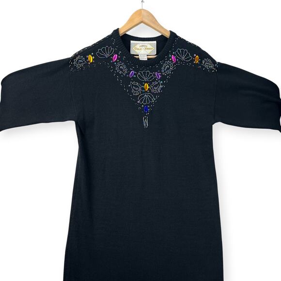 Vintage 70s California Gold Rush Knit Sweater Dress Heavy Beading Jeweled Large - Picture 14 of 14